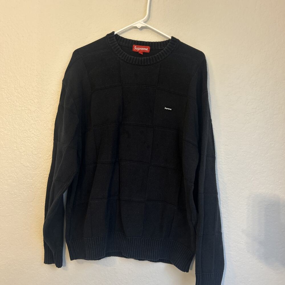 Supreme Knit Sweater (Thick) L Cotton BLK Solid TONAL CHECKBOARD